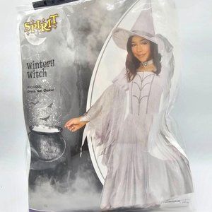 Wintry Witch Spirit Halloween Child Costume Winter Snow White Silver Hat Dress